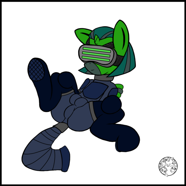Size: 4000x4000 | Tagged: suggestive, artist:dice-warwick, derpibooru import, oc, oc:temboril tablature, unofficial characters only, original species, pony, fallout equestria, fallout equestria: dance of the orthrus, armor, bedroom eyes, crotchboobs, dock, dog tags, fallout equestria: scout sizzle cymbal, fanfic art, female, frog (hoof), goggles, horn, image, lifted leg, mirage pony, nudity, png, presenting, simple background, small horn, small wings, solo, solo female, spread legs, spreading, stripes, tail, transparent background, underhoof, wings