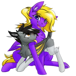 Size: 1200x1200 | Tagged: safe, artist:kavvi, derpibooru import, oc, oc:kavvi, oc:sunny smiles, unofficial characters only, dracony, dragon, hybrid, pegasus, pony, derpibooru community collaboration, 2022 community collab, :p, chest fluff, duo, ear fluff, female, image, looking at each other, looking at someone, male, mare, png, simple background, size difference, smiling, smiling at each other, tongue out