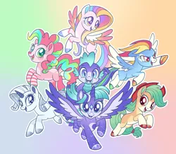 Size: 1134x990 | Tagged: safe, artist:connorbal, derpibooru import, applejack, fluttershy, pinkie pie, rainbow dash, rarity, spike, twilight sparkle, twilight sparkle (alicorn), alicorn, pony, alternate design, image, mane seven, mane six, png, twitterina design