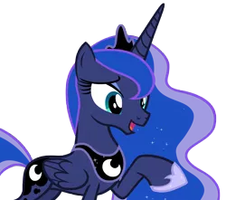 Size: 9240x8159 | Tagged: safe, artist:andoanimalia, derpibooru import, princess luna, alicorn, pony, the beginning of the end, absurd resolution, crown, female, folded wings, horn, image, jewelry, mare, open mouth, open smile, peytral, png, raised hoof, regalia, simple background, smiling, solo, teal eyes, transparent background, vector, wings