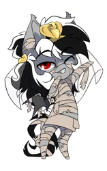 Size: 881x1406 | Tagged: safe, artist:arctic-fox, derpibooru import, oc, oc:stormdancer, bat pony, undead, vampire, vampony, cute, halloween, holiday, image, looking at you, mummy, mummy costume, one eye closed, png, red eyes, simple background, solo, sticker, transparent background, wink