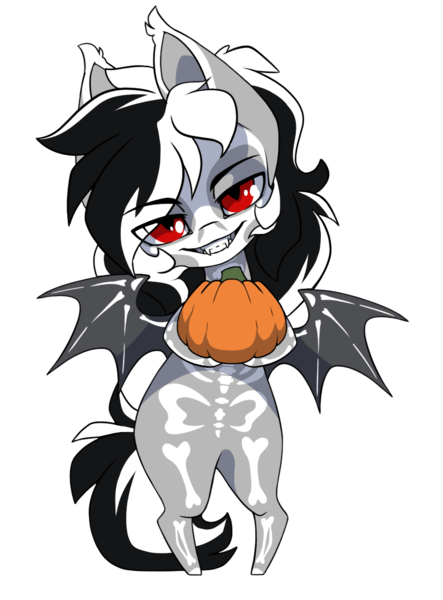 Size: 1037x1403 | Tagged: safe, artist:arctic-fox, derpibooru import, oc, oc:stormdancer, bat pony, undead, vampire, vampony, bodypaint, cute, halloween, holiday, image, looking at you, png, pumpkin, red eyes, simple background, smiling, solo, sticker, transparent background