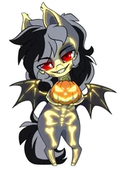 Size: 1005x1438 | Tagged: safe, artist:arctic-fox, derpibooru import, oc, oc:stormdancer, bat pony, undead, vampire, vampony, bodypaint, cute, glow, glowing eyes, halloween, holiday, image, looking at you, png, pumpkin, red eyes, simple background, smiling, solo, sticker, transparent background