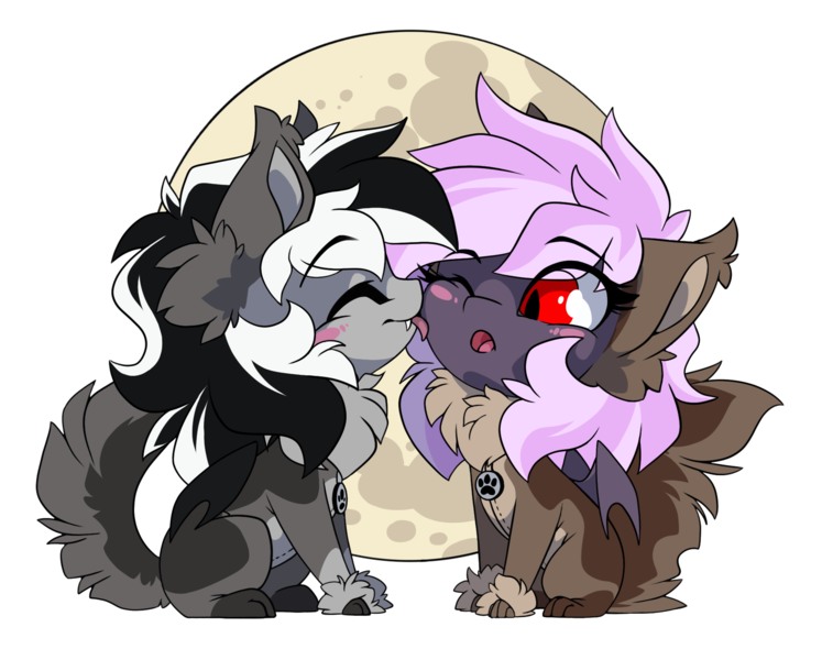 Size: 1891x1519 | Tagged: safe, artist:arctic-fox, derpibooru import, oc, oc:sak, oc:stormdancer, bat pony, undead, vampire, vampony, animal costume, clothes, costume, cute, halloween, halloween costume, holiday, image, licking, moon, png, red eyes, sakancer, simple background, sticker, tongue out, transparent background, wolf costume