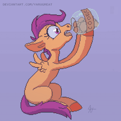 Size: 600x600 | Tagged: safe, artist:yarugreat, derpibooru import, scootaloo, pegasus, pony, animated, commission, cookie, cookie jar, food, gif, image, pixel art, solo, spread wings, wings, ych example, your character here