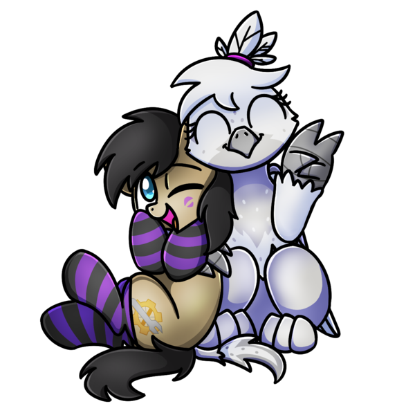 Size: 1240x1240 | Tagged: safe, artist:sugar morning, derpibooru import, oc, oc:cogs fixmore, oc:silvia the gryphon, earth pony, gryphon, pony, derpibooru community collaboration, 2022 community collab, derpibooru exclusive, image, png