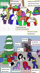 Size: 1264x2284 | Tagged: safe, artist:ask-luciavampire, derpibooru import, twilight sparkle, oc, oc:nyx, alicorn, earth pony, pegasus, pony, undead, unicorn, vampire, vampony, christmas, christmas presents, christmas tree, holiday, image, png, tree, tumblr