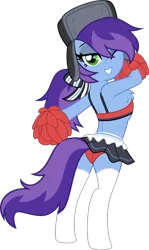 Size: 951x1600 | Tagged: suggestive, artist:moliminous, derpibooru import, oc, oc:cher nobyl, unofficial characters only, earth pony, pony, bipedal, bow, cheerleader, cheerleader outfit, chest fluff, clothes, earth pony oc, freckles, green eyes, hair bow, hat, image, one eye closed, png, pom pom, red bikini bottom, seductive pose, simple background, skirt, skirt lift, socks, stockings, thigh highs, transparent background, ushanka, vector