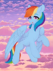 Size: 2600x3500 | Tagged: safe, artist:rise_of_evil_69, derpibooru import, rainbow dash, pegasus, pony, :p, blushing, cloud, cute, dashabetes, ear fluff, female, flying, high res, image, looking at you, outdoors, png, scenery, scenery porn, smiling, smiling at you, solo, spread wings, sunset, tongue out, wind, windswept mane, wings