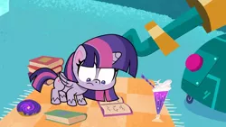 Size: 1920x1080 | Tagged: safe, derpibooru import, screencap, twilight sparkle, twilight sparkle (alicorn), alicorn, pony, my little pony: pony life, spoiler:pony life s02e01, book, cute impact, female, image, mare, png, solo, telescope