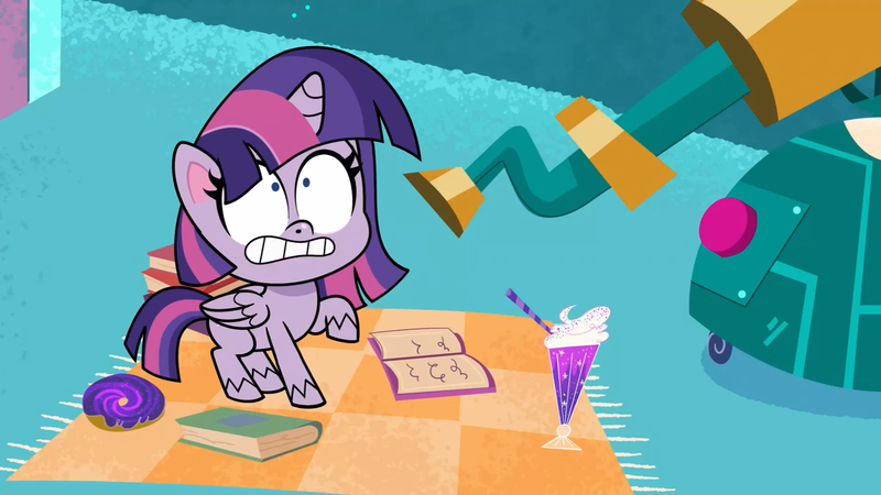 Size: 1920x1080 | Tagged: safe, derpibooru import, screencap, twilight sparkle, twilight sparkle (alicorn), alicorn, pony, my little pony: pony life, spoiler:pony life s02e01, book, cute impact, female, image, mare, png, solo, telescope