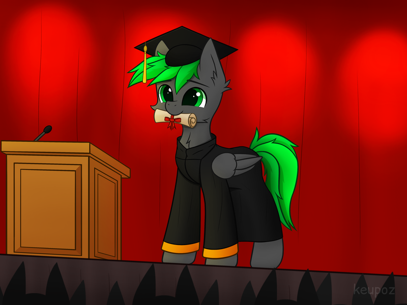 Size: 4096x3072 | Tagged: safe, artist:keupoz, derpibooru import, oc, oc:bytewave, pegasus, clothes, commission, dress, gown, graduation, graduation cap, hat, image, pegasus oc, png, scroll, wings