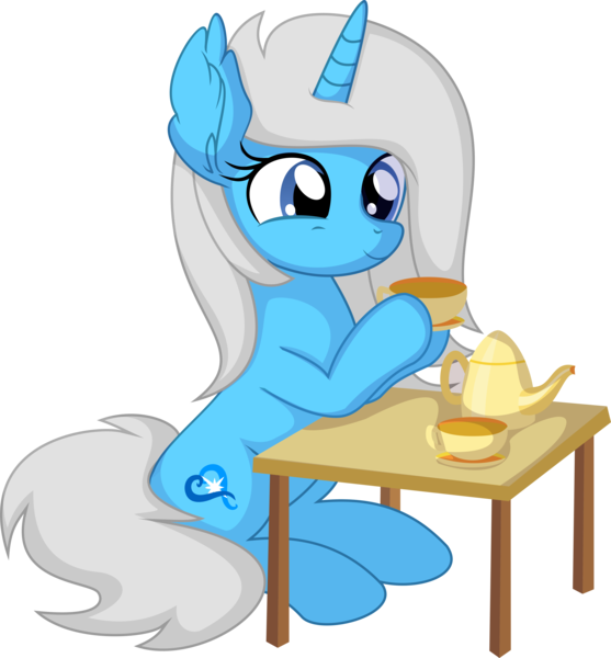 Size: 6161x6631 | Tagged: safe, artist:cyanlightning, derpibooru import, oc, oc:starsong dusk, pony, unicorn, .svg available, absurd resolution, female, food, image, mare, png, simple background, solo, table, tea, transparent background, vector