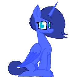 Size: 700x700 | Tagged: safe, artist:ponies and cuddles, artist:princessmoonlight, derpibooru import, oc, oc:blazing blue, unofficial characters only, alicorn, derpibooru community collaboration, 2022 community collab, image, looking at you, png, simple background, sitting, smiling, solo, transparent background