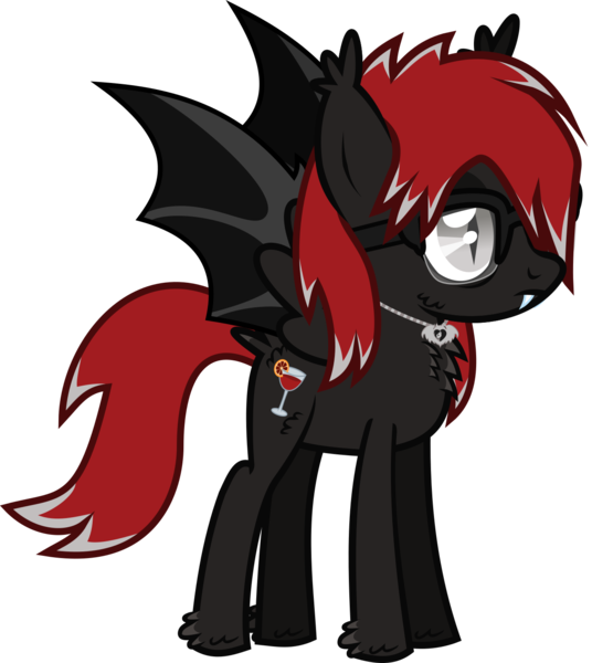 Size: 1293x1447 | Tagged: safe, artist:lightningbolt, derpibooru import, oc, oc:sanguine hangover, unofficial characters only, hybrid, undead, vampire, chest fluff, clandestine industries, derpibooru exclusive, ear fluff, emo, fangs, frown, glasses, hoof fluff, image, jewelry, lidded eyes, magical gay spawn, male, necklace, offspring, pegabat, png, slit pupils, solo, spread wings, standing, .svg available, tail, tail feathers, teenager, vector, wings