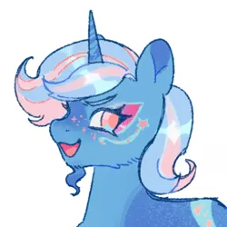 Size: 640x640 | Tagged: safe, artist:heroditary, derpibooru import, trixie, pony, unicorn, alternate universe, facial hair, goatee, image, jpeg, looking at you, open mouth, redesign, smiling, solo, trans trixie, transgender