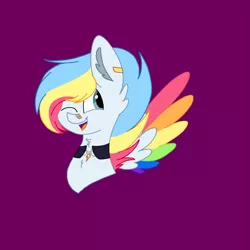 Size: 2067x2067 | Tagged: safe, artist:circuspaparazzi5678, artist:senpai-breanna5678, derpibooru import, oc, oc:rainbow strikes, pegasus, pony, accessories, bandaid, bust, colored wings, ear piercing, earring, image, jewelry, multicolored wings, parent:rainbow dash, parent:zipp storm, piercing, png, portrait, rainbow wings, solo, wings