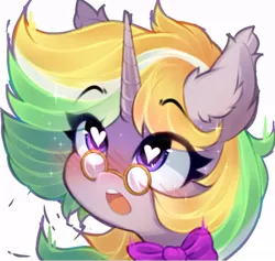 Size: 806x765 | Tagged: safe, artist:astralblues, derpibooru import, oc, unofficial characters only, pony, unicorn, blushing, bowtie, heart, heart eyes, image, jpeg, open mouth, solo, sparkles, wide eyes, wingding eyes