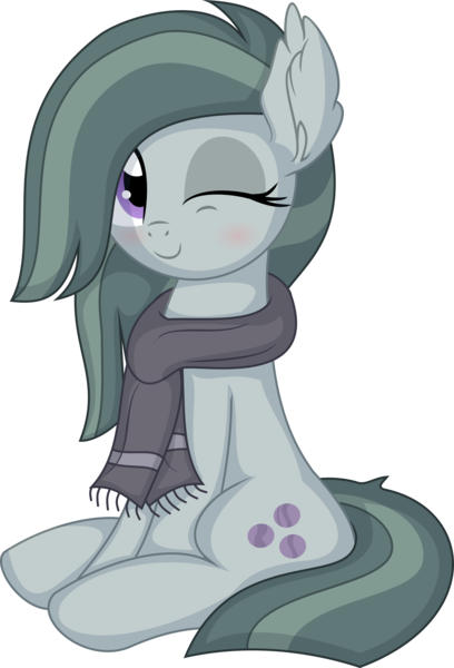 Size: 5289x7775 | Tagged: safe, artist:cyanlightning, derpibooru import, marble pie, earth pony, pony, .svg available, absurd resolution, clothes, female, image, mare, one eye closed, png, scarf, simple background, sitting, solo, transparent background, vector, wink