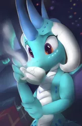 Size: 2400x3697 | Tagged: safe, artist:auroriia, derpibooru import, princess ember, dragon, christmas, cup, dragoness, drinking, female, high res, holiday, image, png, present, solo