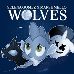 Size: 600x600 | Tagged: safe, derpibooru import, rarity, spike, thorax, album cover, album parody, food, image, marshmallow, marshmelo, png, priccess luna, selena gomez, wolves