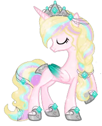Size: 872x1076 | Tagged: safe, alternate version, artist:gihhbloonde, derpibooru import, oc, unofficial characters only, alicorn, pony, alicorn oc, base used, braid, eyelashes, female, hoof shoes, horn, image, looking back, mare, parent:princess celestia, png, raised hoof, simple background, smiling, transparent background, wings