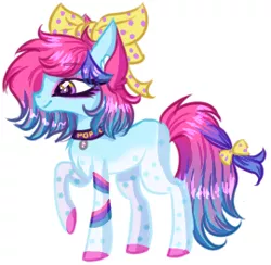 Size: 270x264 | Tagged: safe, artist:kyannepopys, derpibooru import, oc, unofficial characters only, earth pony, pony, bow, collar, eyelashes, female, hair bow, image, makeup, mare, png, raised hoof, simple background, smiling, solo, tail, tail bow, white background