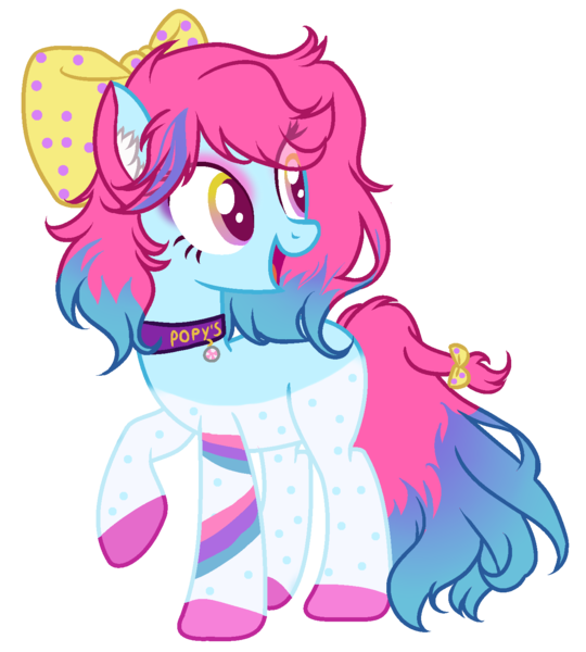 Size: 1372x1524 | Tagged: safe, artist:kyannepopys, derpibooru import, oc, unofficial characters only, earth pony, pony, bow, collar, colored hooves, earth pony oc, eye clipping through hair, female, hair bow, image, looking back, mare, png, raised hoof, simple background, smiling, solo, tail, tail bow, transparent background