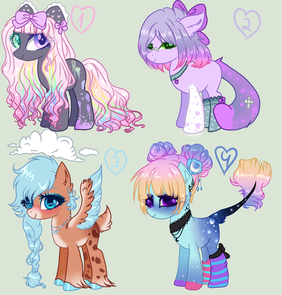 Size: 1418x1481 | Tagged: safe, artist:kyannepopys, derpibooru import, oc, unofficial characters only, earth pony, pegasus, pony, base used, blushing, bow, braid, clothes, colored wings, earth pony oc, eyelashes, gray background, hair bow, heterochromia, image, makeup, multicolored hair, pegasus oc, png, rainbow hair, simple background, smiling, socks, two toned wings, wings