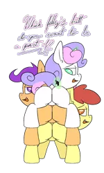 Size: 1000x1666 | Tagged: suggestive, alternate version, artist:happy harvey, derpibooru import, apple bloom, scootaloo, sweetie belle, oc, oc:anon, earth pony, pegasus, pony, unicorn, bloom butt, blushing, booty mark crusaders, butt, colored pupils, cutie mark crusaders, dialogue, dock, drawn on phone, female, filly, foalcon, image, imminent vore, lesbian, levitation, looking at you, looking back, looking back at you, macro, magic, micro, open mouth, png, polyamory, pony pile, pony stacking, raised tail, scootabelle, scootabloom, scootabutt, shipping, smiling, stack, sweetie butt, sweetiebloom, sweetiebloomaloo, tail, telekinesis, tower of pony, underage
