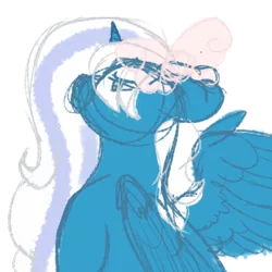 Size: 500x500 | Tagged: safe, artist:myrways, derpibooru import, oc, oc:fleurbelle, alicorn, pony, alicorn oc, bow, female, hair bow, horn, image, mare, png, pondering, sketch, wings, yellow eyes