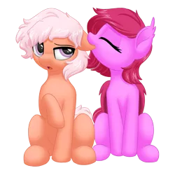 Size: 2000x2000 | Tagged: safe, artist:15.1.14, derpibooru import, oc, oc:cheery bell, unofficial characters only, bat pony, earth pony, derpibooru community collaboration, 2022 community collab, bat pony oc, bat wings, biting, ear bite, earth pony oc, image, oc x oc, png, shipping, simple background, transparent background, wings