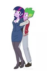 Size: 666x1000 | Tagged: safe, artist:carnifex, derpibooru import, spike, twilight sparkle, equestria girls, arm behind back, commission, equestria girls-ified, grabbing, gritted teeth, image, jpeg, looking back, smiling, spike the human