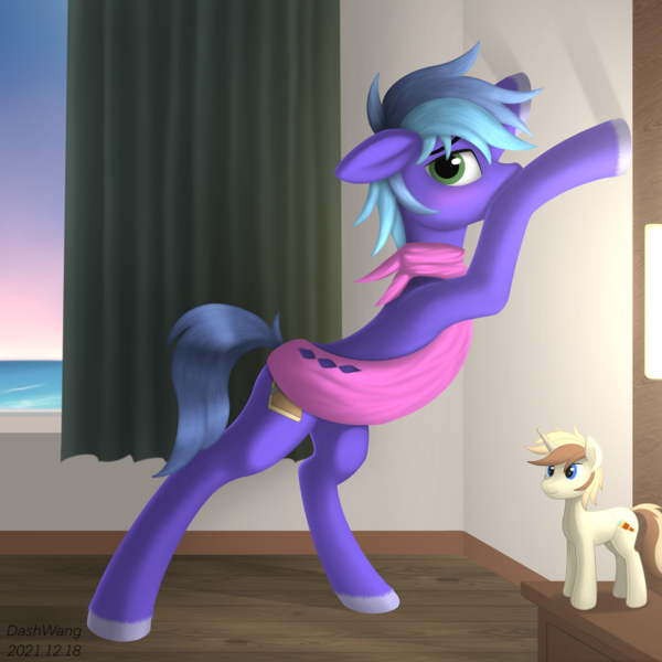 Size: 2600x2600 | Tagged: safe, artist:dash wang, derpibooru import, oc, oc:cream brun, oc:memory mark, pony, backless, bedroom eyes, blushing, clothes, image, male, ocean, open-back sweater, plushie, png, sleeveless, sleeveless sweater, stallion, sweater, virgin killer sweater