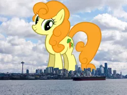 Size: 1400x1050 | Tagged: safe, derpibooru import, carrot top, golden harvest, earth pony, pony, female, giant pony, giant/macro earth pony, giantess, highrise ponies, image, irl, macro, mare, mega giant, photo, png, ponies in real life, seattle, washington