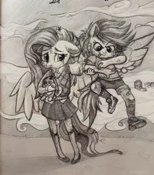 Size: 929x1057 | Tagged: safe, artist:krista-21, derpibooru import, fluttershy, rainbow dash, anthro, doodle, duo, image, jpeg, traditional art, treating