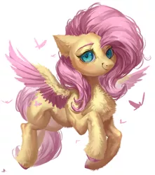 Size: 2118x2400 | Tagged: safe, artist:makkah, derpibooru import, fluttershy, butterfly, insect, pegasus, pony, chest fluff, colored wings, colored wingtips, ear fluff, female, fluffy, high res, image, jpeg, mare, simple background, smiling, solo, spread wings, unshorn fetlocks, white background, wings