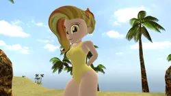 Size: 1920x1080 | Tagged: safe, artist:mr.uberrebu25, derpibooru import, luster dawn, equestria girls, 3d, beach, beach babe, breasts, busty luster dawn, clothes, equestria girls-ified, hands behind back, image, one-piece swimsuit, png, solo, swimsuit, yellow swimsuit