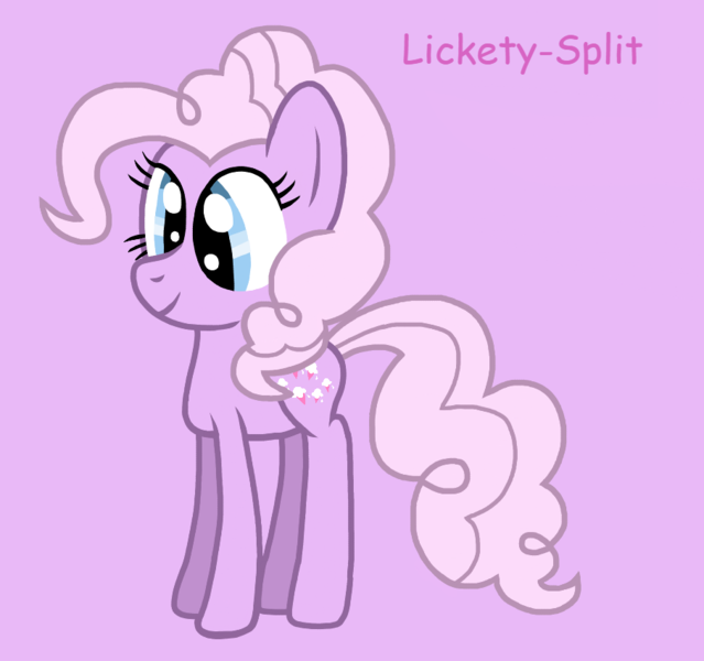 Size: 906x851 | Tagged: safe, artist:piggythebiker689, derpibooru import, lickety split, earth pony, pony, cute, female, g1, g1 licketybetes, g1 to g4, g4, generation leap, image, lilac background, mare, pink text, png, simple background, smiling, solo, text