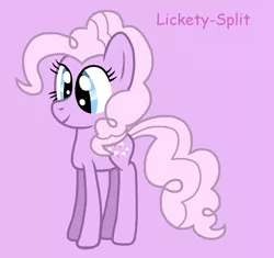 Size: 906x851 | Tagged: safe, artist:piggythebiker689, derpibooru import, lickety split, earth pony, pony, cute, female, g1, g1 licketybetes, g1 to g4, g4, generation leap, image, lilac background, mare, pink text, png, simple background, smiling, solo, text