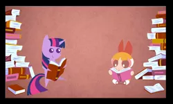 Size: 2185x1308 | Tagged: safe, artist:princrim, derpibooru import, twilight sparkle, pony, double rainboom, blossom (powerpuff girls), book, crossover, image, jpeg, pointy ponies, reading