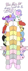 Size: 1050x2636 | Tagged: suggestive, alternate version, artist:happy harvey, derpibooru import, apple bloom, diamond tiara, princess flurry heart, scootaloo, silver spoon, sweetie belle, twist, oc, oc:anon, oc:anonfilly, oc:little league, earth pony, pegasus, pony, unicorn, bloom butt, blushing, booty mark crusaders, butt, colored pupils, cutie mark crusaders, dialogue, dock, drawn on phone, featureless crotch, female, filly, foalcon, image, imminent vore, jewelry, levitation, looking at you, looking back, looking back at you, macro, magic, micro, open mouth, png, pony pile, pony stacking, raised tail, scootabutt, shipping, smiling, spread wings, stack, sweetie butt, tail, telekinesis, this will end in vore, tiara, tower of pony, underage, wings