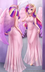Size: 800x1279 | Tagged: suggestive, artist:racoonsan, derpibooru import, princess cadance, human, adorasexy, alicorn humanization, ass, beautisexy, breasts, busty princess cadance, butt, clothes, crown, curvy, cute, dress, female, horn, horned humanization, humanized, image, jewelry, jpeg, mirror, reflection, regalia, see-through, sexy, solo, solo female, stupid sexy princess cadance, winged humanization, wings