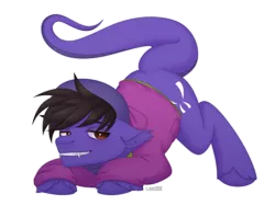 Size: 2600x1950 | Tagged: safe, artist:enderbee, derpibooru import, ponified, original species, pony, snake, snake pony, clothes, cobra starship, commission, face down ass up, fangs, floppy ears, gabe saporta, hoodie, image, lidded eyes, male, png, scales, shirt, simple background, slit pupils, snake tail, solo, stallion, tail, transparent background, undershirt, ych result