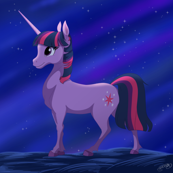 Size: 3000x3000 | Tagged: safe, artist:serra20, derpibooru import, twilight sparkle, pony, unicorn, hoers, image, night, png, solo, stars, unicorn twilight