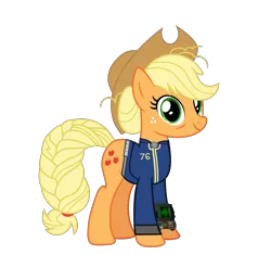Size: 6399x6017 | Tagged: safe, artist:ponygamer2020, derpibooru import, applejack, earth pony, pony, fallout equestria, the last problem, alternate hairstyle, applejack's hat, clothes, cowboy hat, fallout, fallout 76, female, granny smith's shawl, hat, image, jumpsuit, looking at you, mare, older, older applejack, pip-boy 2000 mark vi, pipboy, png, simple background, smiling, smiling at you, solo, teeth, transparent background, vault suit, vector