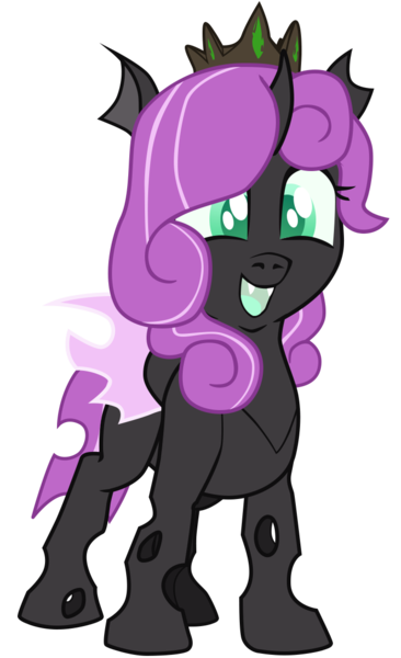 Size: 731x1200 | Tagged: safe, artist:aaronmk, derpibooru import, oc, oc:null, changeling, derpibooru community collaboration, 2022 community collab, changeling oc, crown, image, jewelry, png, regalia, simple background, smiling, transparent background, vector