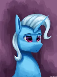 Size: 1000x1346 | Tagged: safe, artist:trotski432, derpibooru import, trixie, pony, unicorn, bust, female, horn, image, mare, png, portrait, simple background, solo