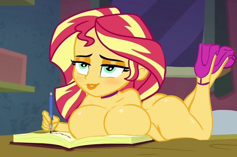 Size: 1080x720 | Tagged: questionable, artist:annon, derpibooru import, edit, edited screencap, screencap, sunset shimmer, equestria girls, ass, bedroom eyes, big breasts, bimbo, bimbo edit, bimbo shimmer, breast edit, breasts, bunset shimmer, busty sunset shimmer, butt, eyeshadow, female, huge breasts, image, jpeg, lipstick, lying down, makeup, nudity, pencil, sexy, shoes only, solo, solo female, stupid sexy sunset shimmer, sunset's apartment