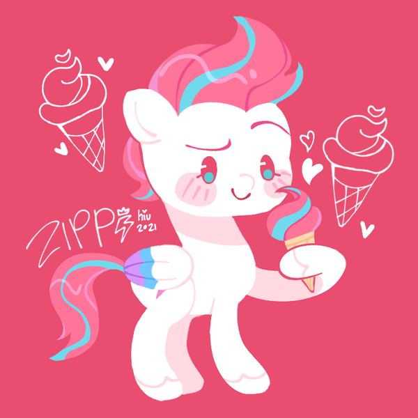 Size: 768x768 | Tagged: safe, artist:hiumatve, derpibooru import, zipp storm, pegasus, pony, adorazipp, beady eyes, cute, female, food, g5, heart, hoof hold, ice cream, image, mare, pink background, png, simple background, solo